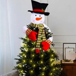 New Festive Snowman Christmas Tree Topper, Scarf, Hat and Lights